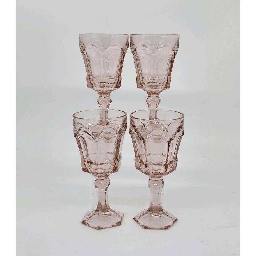 Fostoria Virginia 4- Pink Water Goblet Set Made In USA 1983-1986
